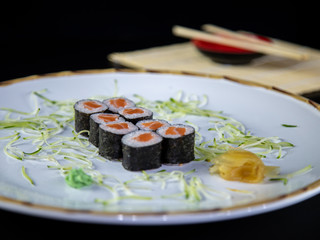 japanese food delicious salmon uramaki sushi with rice