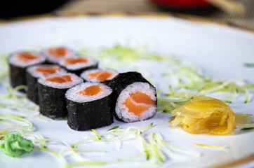 japanese food delicious salmon uramaki sushi with rice