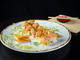 japanese food delicious salmon uramaki sushi with rice