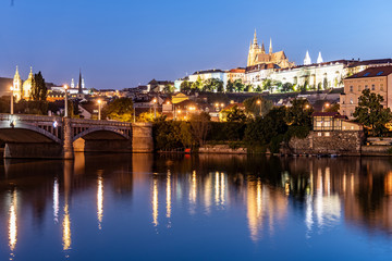 Fototapeta na wymiar Prague Castle and Vltava River by night, Prague