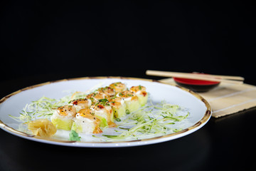 japanese food delicious salmon uramaki sushi with rice