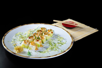 japanese food delicious salmon uramaki sushi with rice