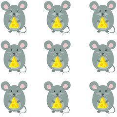 Cute grey mouse, cheese, vector illustration