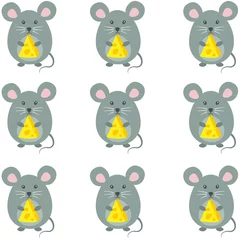 Fotobehang Cute grey mouse, cheese, vector illustration © NATALIIA TOSUN