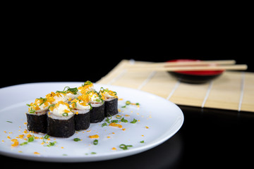 japanese food delicious salmon uramaki sushi with rice