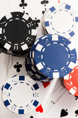 Colourful poker chips in close-up.