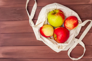 Eco friendly packaging, zero waste for free plastic shopping. Fresh fruits in textile bag