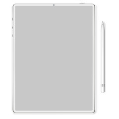 premium tablet with pencil in trendy thin frame design. vector illustration.