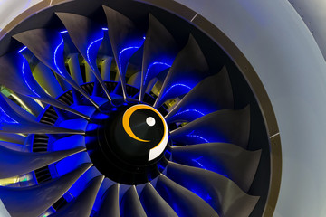 Turbo-jet engine of the plane on close up