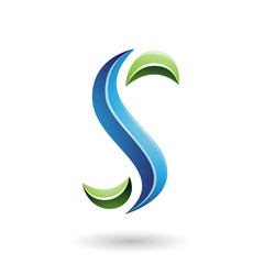 Green and Blue Glossy Snake Shaped Letter S Illustration