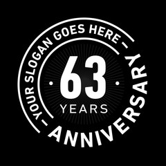 63 years anniversary logo template. Sixty-three years celebrating logotype. Black and white vector and illustration.