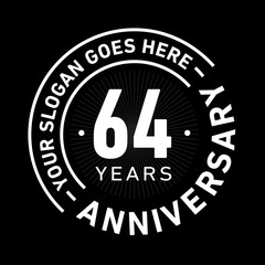 64 years anniversary logo template. Sixty-four years celebrating logotype. Black and white vector and illustration.
