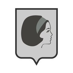 girl in a scarf logo face on a shield. Vector graphics.