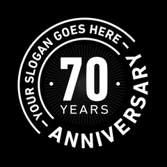 70 years anniversary logo template. Seventy years celebrating logotype. Black and white vector and illustration.