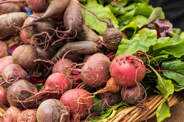 USA, Washington State, Vancouver. Beets for sale at a farmers market.