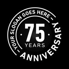 75 years anniversary logo template. Seventy-five years celebrating logotype. Black and white vector and illustration.