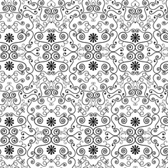 black and white beautiful flourish damask seamless pattern tile for textile, fabric, backgrounds, backdrops, cards, celebration and creative surface designs. seamless tile.