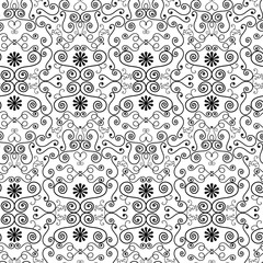 black and white beautiful flourish damask seamless pattern tile for textile, fabric, backgrounds, backdrops, cards, celebration and creative surface designs. seamless tile.