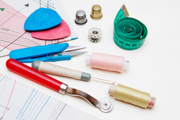 Tools for sewing, translating patterns on fabric and sewing accessories