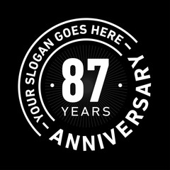 87 years anniversary logo template. Eighty-seven years celebrating logotype. Black and white vector and illustration.