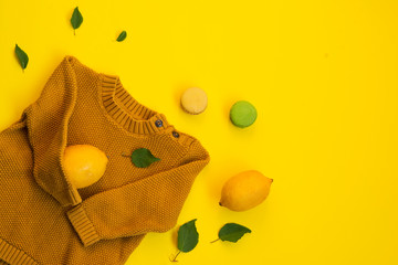autumn sweater for children with macaroon and lemons