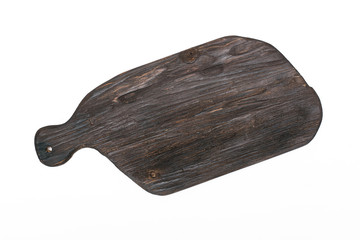 Old burnt cutting board isolated on white background.