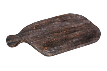 Old burnt cutting board isolated on white background.