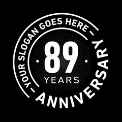89 years anniversary logo template. Eighty-nine years celebrating logotype. Black and white vector and illustration.