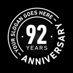 92 years anniversary logo template. Ninety-two years celebrating logotype. Black and white vector and illustration.