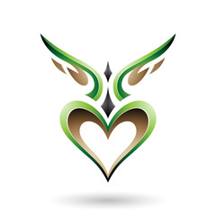 Green Bird Like Winged Heart with a Shadow Illustration