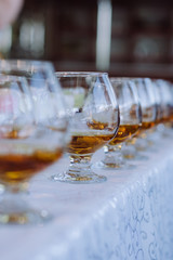 close up of cold exotic alcoholic beverages, cocktails. Party and holiday celebration concept