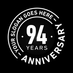 94 years anniversary logo template. Ninety-four years celebrating logotype. Black and white vector and illustration.
