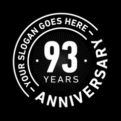 93 years anniversary logo template. Ninety-three years celebrating logotype. Black and white vector and illustration.
