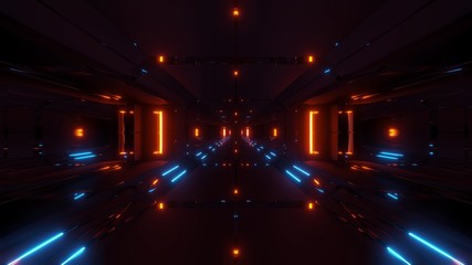 dark futuristic scifi tunnel corridor 3d illustration wallpaper background