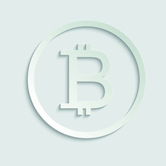 Bitcoin sign. Cryptocurrency symbol. cryptocurrency icon.  Blockchain-based secure cryptocurrency.  paper icon  with shadow  
