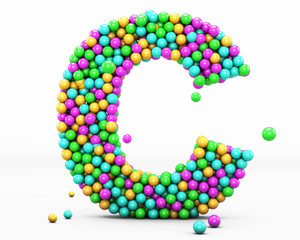  Alphabet balls multi-colored, kids font 3d render. Letter C. Isolated on white background.