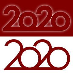 Illustrations of the year number 2020 with overlapping font with red colour