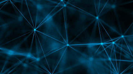 Network connection structure. Data transfer. Abstract background with interweaving of dots and lines. 3D rendering.