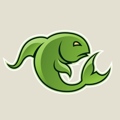 Green Curvy Fish or Pisces Icon Illustration