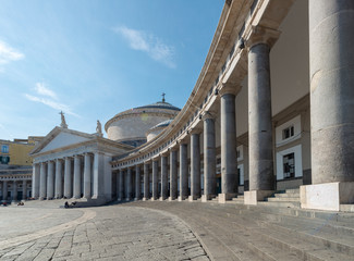 Naples, Italy, view of city main square Piazza del Plebiscito with Basilica Reale Pontificia San...