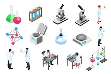 Pharmaceutic Laboratory Isometric Icons Set