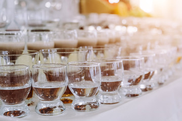 close up of cold exotic alcoholic beverages, cocktails. Party and holiday celebration concept