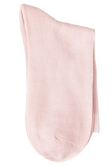 Pink women's folded socks on white background