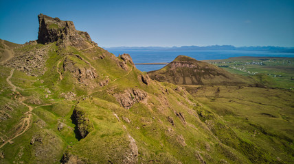 The dramatic landscape of the Quiraing on the Isle of Skye, Scotland
