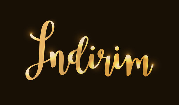 Hand sketched Indirim word in Turkish in gold. Translated Sale. Lettering, isolated vector illustration. 10 EPS