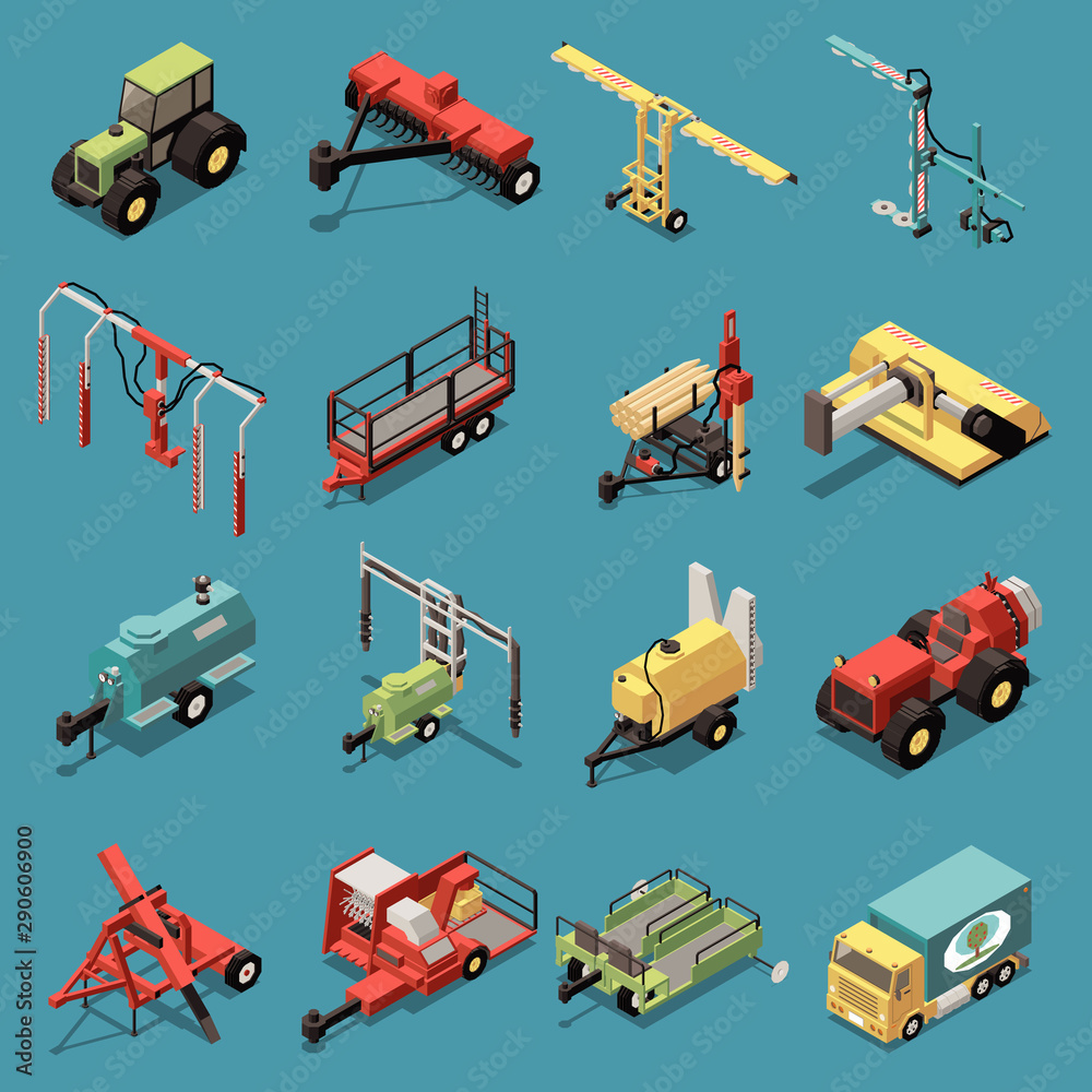 Poster Orchard Machinery Isometric Set