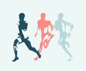 Plakat Runner, side view isolated vector ink drawing, abstract silhouette of running man
