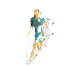 Running man, low polygonal vector illustration. Abstract geometric runner, side view