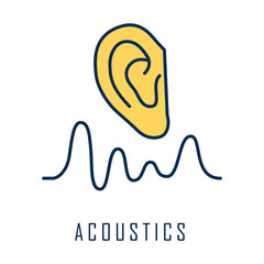 Acoustics color icon. Sound transmission and hearing effect. Physics branch. Soundwave frequency, waveform generation. Studying mechanical waves and signals. Isolated vector illustration