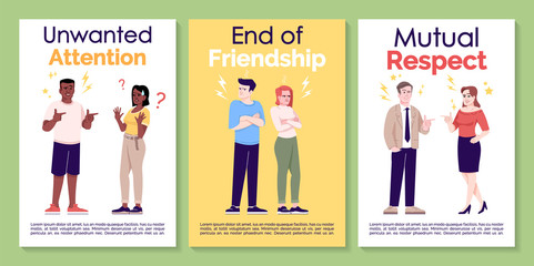 People relationship brochure template. Human behavior. Flyer, booklet, leaflet print, cover design with linear illustrations. Vector page layouts for magazines, annual reports, advertising posters